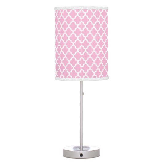 Pink and White Quatrefoil Pattern Table Lamp (Back)