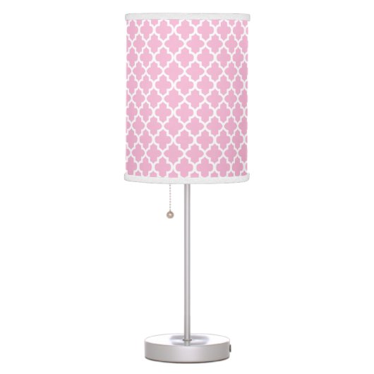 Pink and White Quatrefoil Pattern Table Lamp (Right)