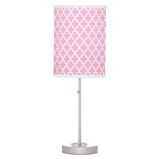 Pink and White Quatrefoil Pattern Table Lamp (Front)