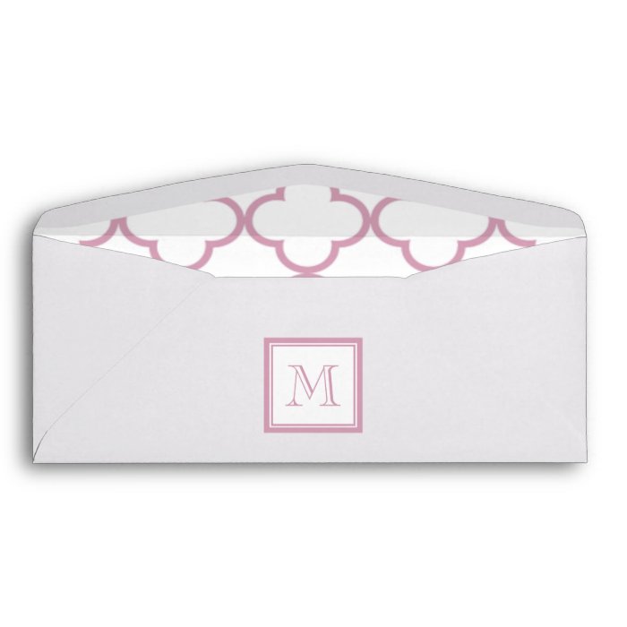 Pink and White Quatrefoil  Your Monogram Envelopes