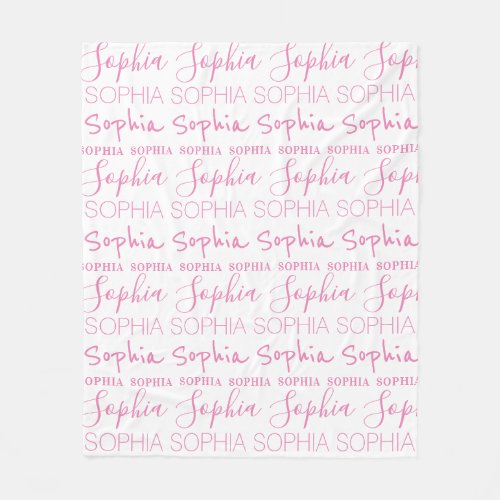 Pink and White Repeating Name Personalized Fleece Blanket