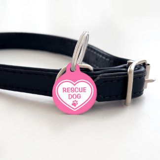 Pink And White Rescue Dog Heart With Custom Info Pet ID Tag