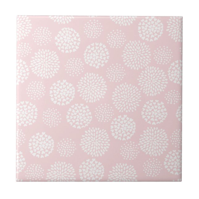 Pink and White Retro Cute Pastel Ceramic Tile (Front)