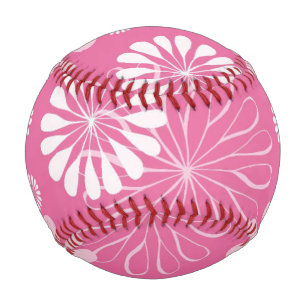 Pink and White Retro Floral Print Baseball