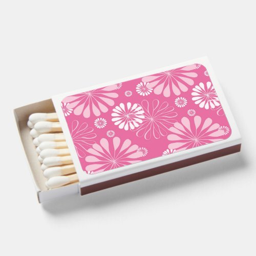 Pink and White Retro Floral Print Matchboxes