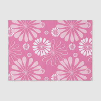 Pink and White Retro Floral Print Tissue Paper