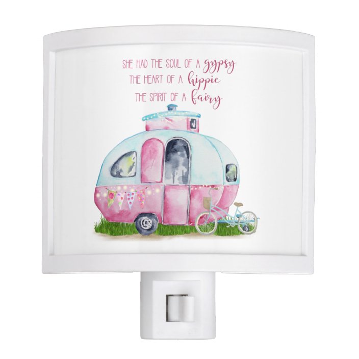 Pink And White Retro Vintage Camper With Quote Night Light