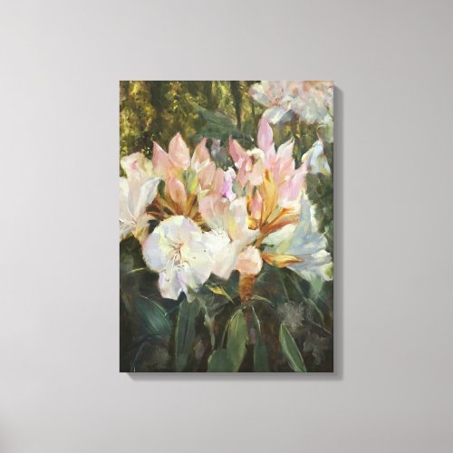 Pink and White Rhododendron Deep Green Foliage Canvas Print