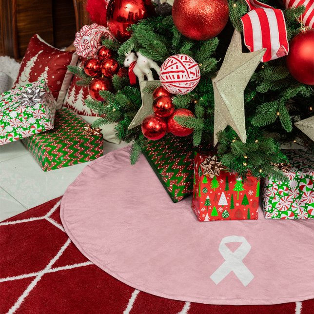 Pink and White Ribbon Shape Brushed Polyester Tree Skirt (Pink and White Ribbon Shape Brushed Polyester Tree Skirt)