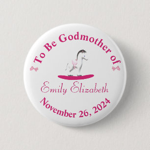 Pink and White Rocking Horse Button