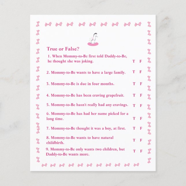Pink and White Rocking Horse Customizable T/F Game Flyer (Front)