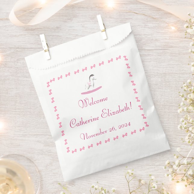 Pink and White Rocking Horse Favor Bag (Clipped)