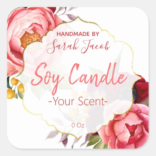 Pink And White Rose And Peony Soy Candle Labels