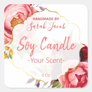 Pink And White Rose And Peony Soy Candle Labels