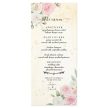 Pink and White Rose Blooms Wedding Menu