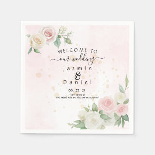 Pink and White Rose Dusky Blooms Pink Background Napkins