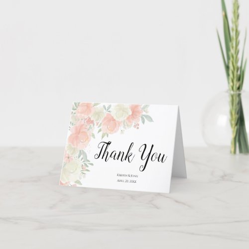 Pink and White Rose Floral Rustic Thank you card