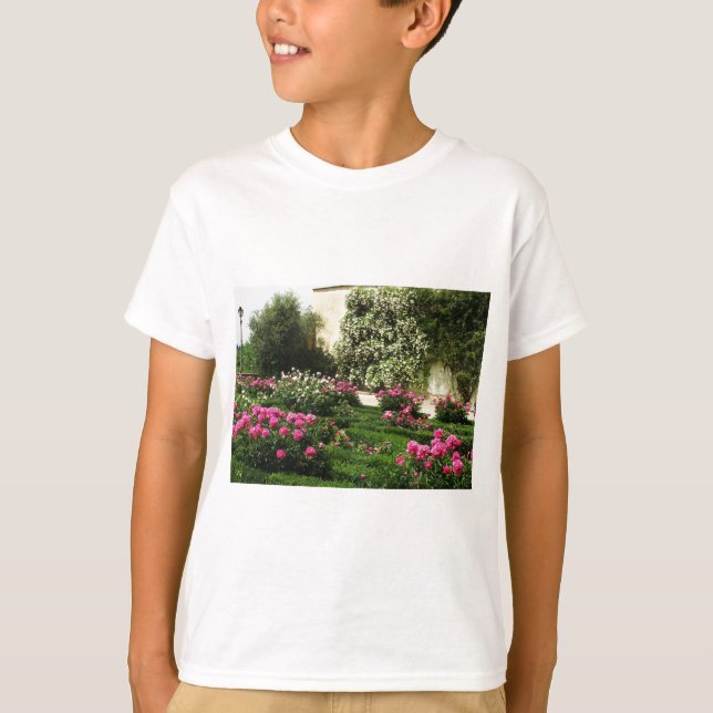 Pink and White Rose Garden T-Shirt (Front)