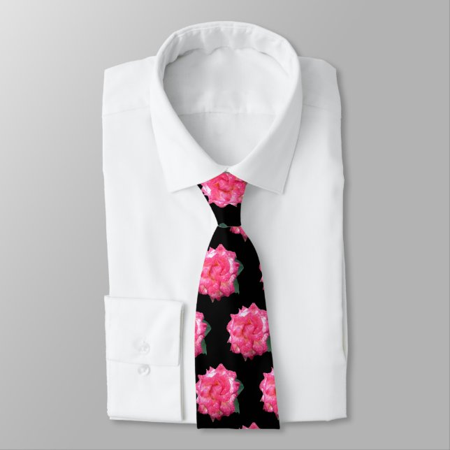 PINK AND WHITE ROSE NECK TIE (Tied)