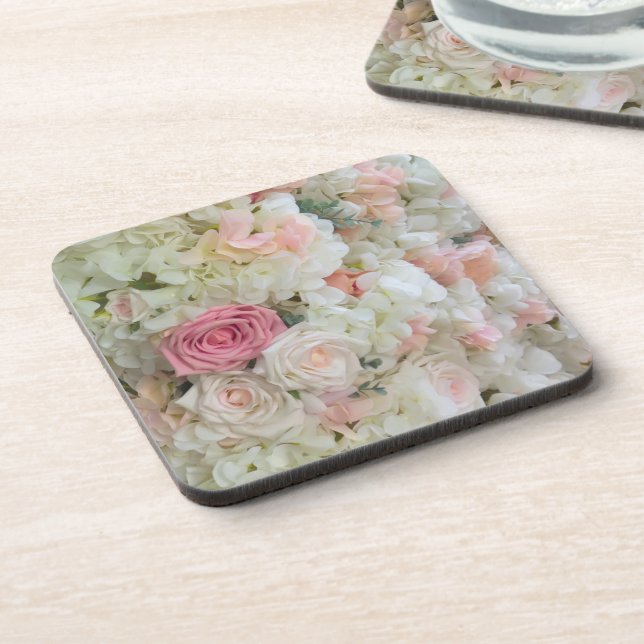 Pink and White Roses Beverage Coaster (Left Side)