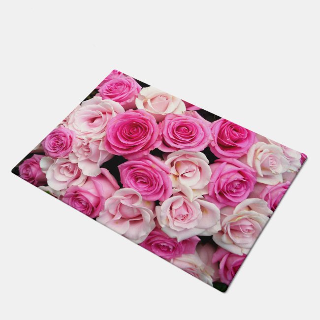 Pink and White Roses Door Mat