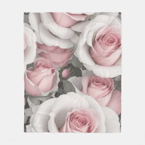 Pink and White Roses Fleece Blanket