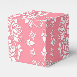 Pink and White Roses Floral Damask Pattern Favor Boxes