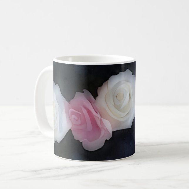 Pink and White Roses Flower Art Mug (Front Left)