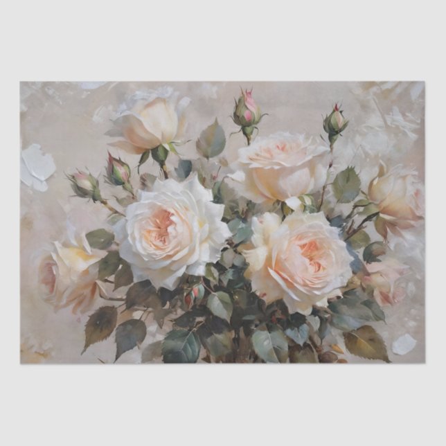 Pink and White Roses Print Decoupage / Tissue Paper (Front)