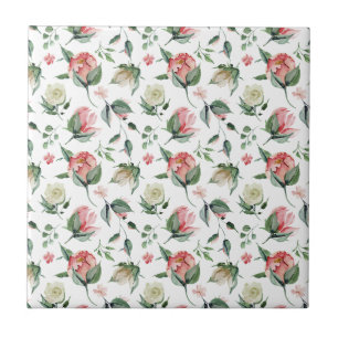 Pink and White Roses Seamless Ceramic Tile