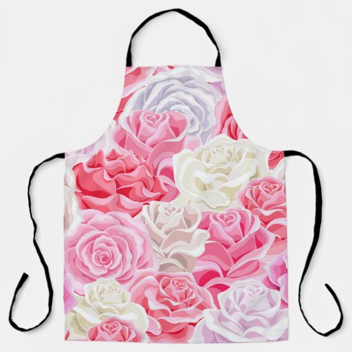 pink and white roses seamless pattern Flowers tex Apron
