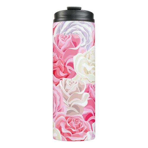 pink and white roses seamless pattern Flowers tex Thermal Tumbler