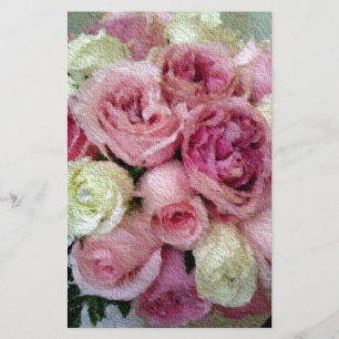 Pink and White Roses Stationery