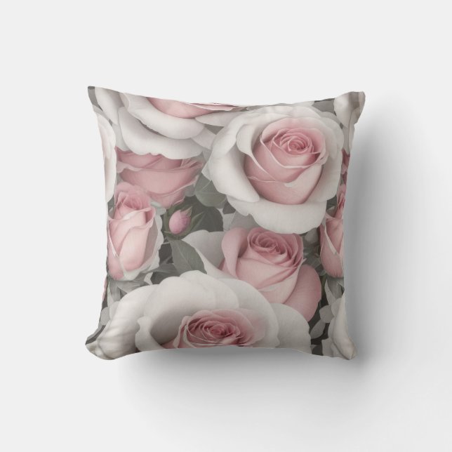 Pink and White Roses Throw Pillow (Front)