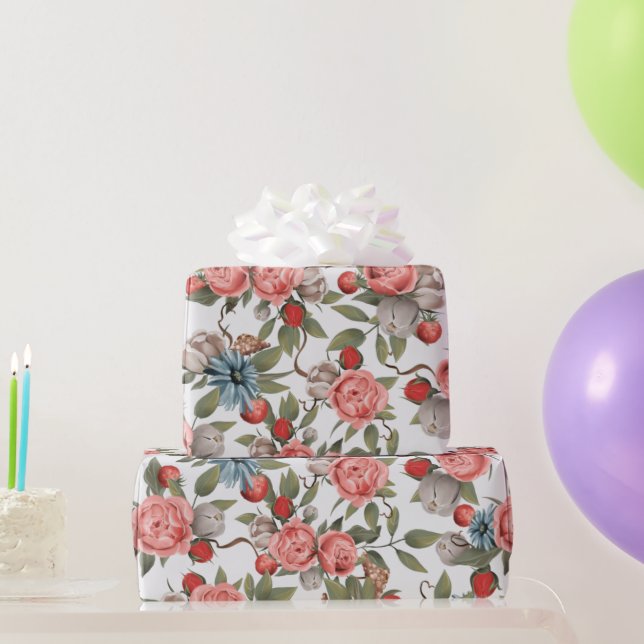 Pink And White Roses  Wrapping Paper (Party Gifts)