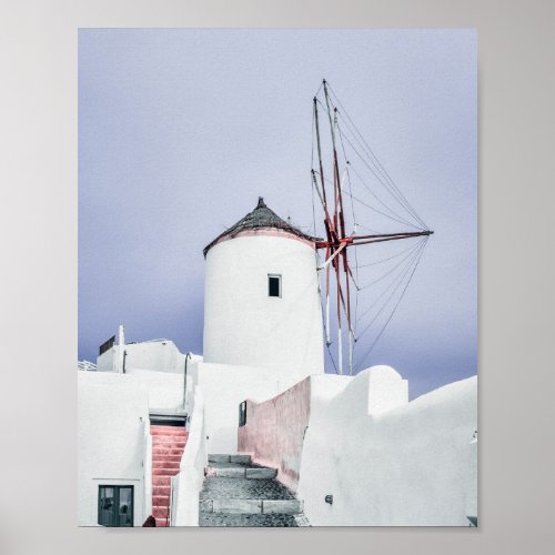 Pink and White Santorini Mill Photo Poster