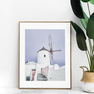 Pink and White Santorini Mill Photo Poster