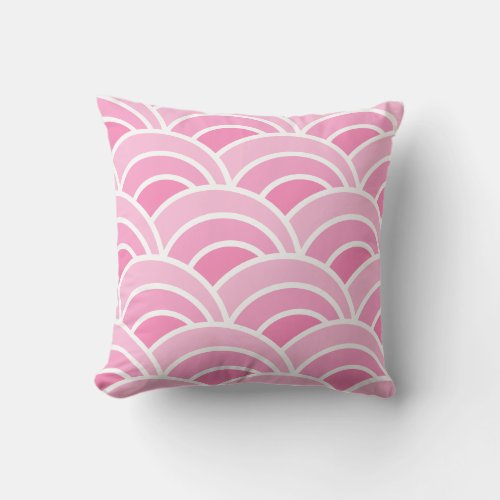 Pink and White Scalloped Waves Pattern Throw Pillow
