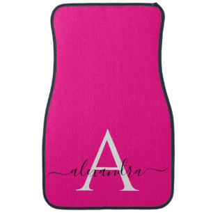 Pink and White Script Monogrammed Name Car Mat