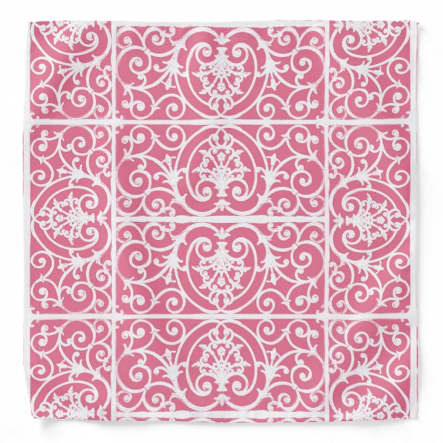Pink and white scrollwork bandana (Front)