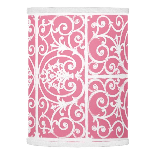 Pink and white scrollwork lamp shade (Left)