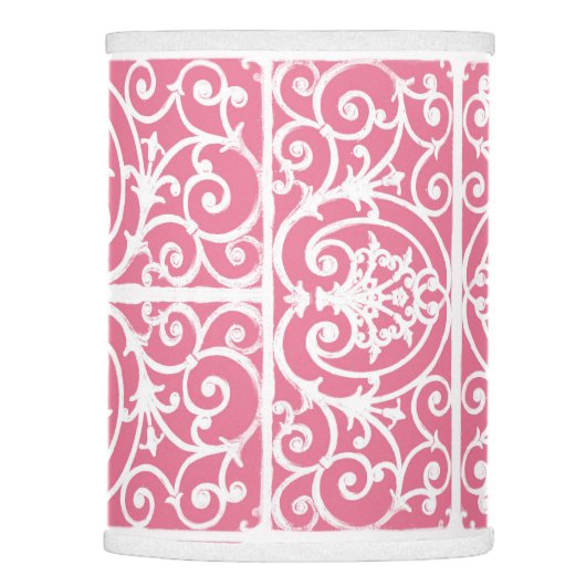 Pink and white scrollwork lamp shade (Right)