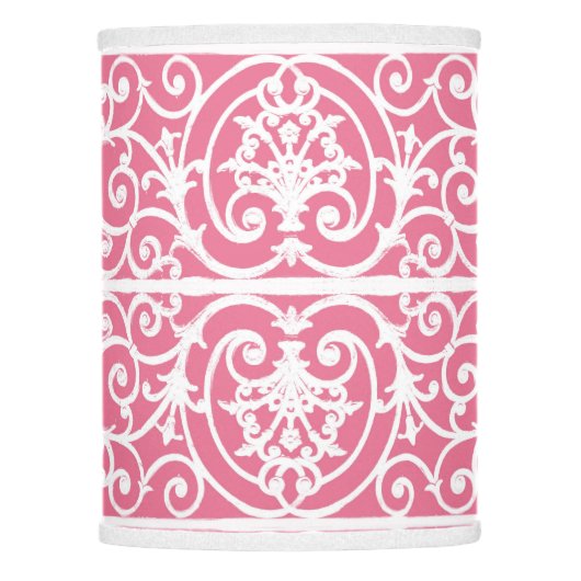Pink and white scrollwork lamp shade (Front)