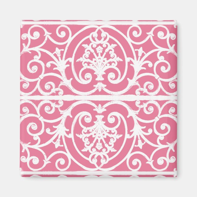 Pink and white scrollwork magnet (Front)