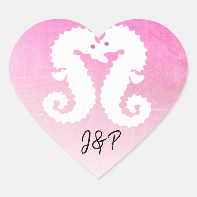 Pink and White Seahorses Kissing Heart Sticker (Front)