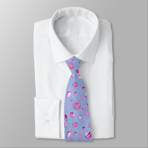 Pink and white seashells  neck tie