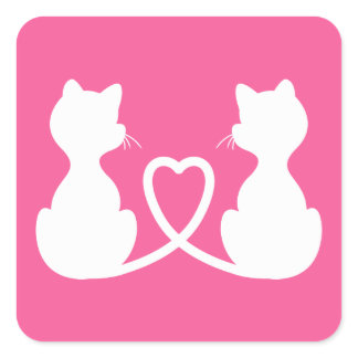 Pink And White Silhouette Of Two Cats In Love Square Sticker