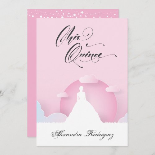 Pink and White Silhouette with Moon Quinceanera