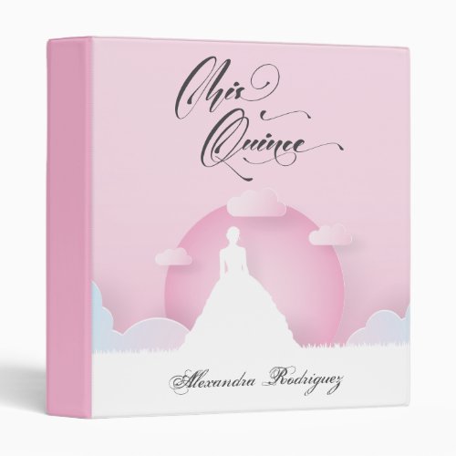 Pink and White Silhouette with Moon Quinceanera 3 Ring Binder