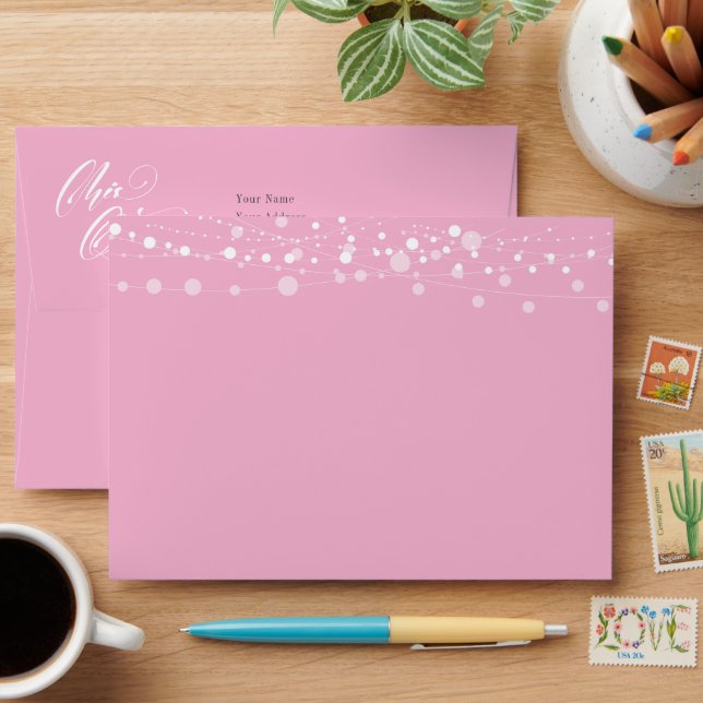 Pink and White Silhouette with Moon Quinceanera Envelope (Desk)